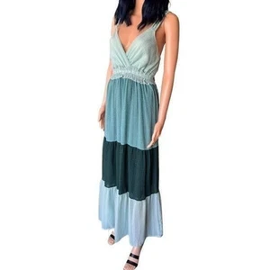 Slate & Willow Maxi Dress Womens M Blue Teal Green Tiered Textured Boho Lined - Picture 1 of 6