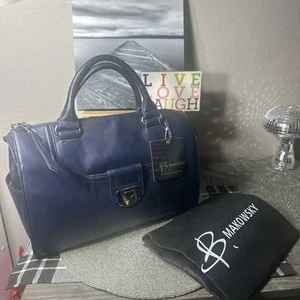 B. Makowsky Marion Navy Leather Zip Satchel Handbag W/DustBag New With Tags $268 - Picture 1 of 23
