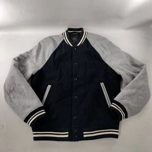 J Crew Black Gray Striped Wool Button Down Varsity Jacket Mens Size Medium - Picture 1 of 11
