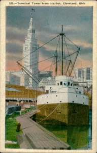 Vintage Terminal Tower Cleveland Ohio Harbor White Border Postcard - Picture 1 of 2