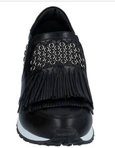 Tod’s Women’s Sneakers Italy Fringe Studded Slip-On Black Leather Luxe 8  NWOB - Picture 1 of 10