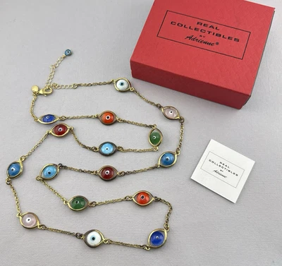 Collar Real Coleccionable Por Adrienne Mal de Ojo Multi Vidrio Tono Dorado Amuleto HSN Foto 1 de 4