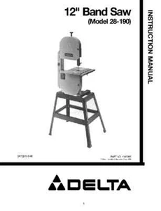 Delta 12" band Saw Instruction Manual 28-190 - Picture 1 of 2