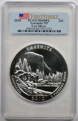 2010 Yosemite NP Silver 5oz 25C MS 68 PL Proof Like PCGS ATB First Strike - Image 1 of 4