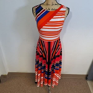 Gabby Skye Midi Dress Sleeveless Stretch Back Zip Stripe Multi Women's Sz 6 - Picture 1 of 12