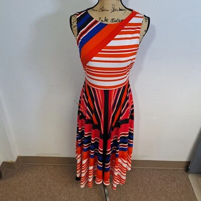 Gabby Skye Midi Dress Sleeveless Stretch Back Zip Stripe Multi Women's Sz 6 - Image 1 of 4