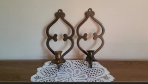 EUC Vintage massive Messing Wandleuchter Kerzenhalter Made in India/2er Set 9,5" - Bild 1 von 5