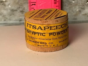 Vintage Itsapeech Styptic Powder Wooden Container Nicks & Cuts Stops Bleeding - Picture 1 of 7