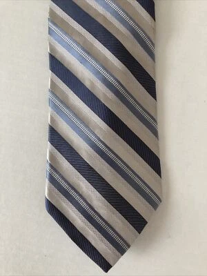 Corbata para hombre Metropolitan by Lord & Taylor azul seda gris rayas hecha en EE. UU. Foto 1 de 4