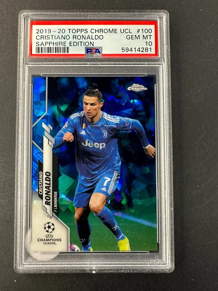 2019-20 Topps Chrome UEFA UCL Sapphire - Cristiano Ronaldo #100  PSA 10 - Image 1 of 2