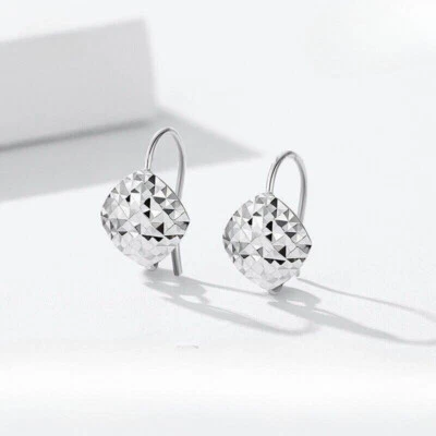 Pure Platinum 950 Dangle Women Lucky Carved Square Dangle Earrings 2.2-2.4g - Image 1 of 4