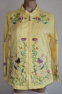 Quacker Factory Large Bright Yellow Butterfly Embroidered Zipper Spring Jacket - Picture 1 of 10