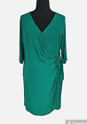 Igigi Womens Faux Wrap Knee Length Dress Plus Size 22/24 Green V-Neck 3/4 Sleeve