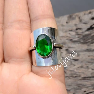 Chrome Diopside Green Gemstone 925 Sterling Silver Ring Men's Look Jewelry - Picture 1 of 6