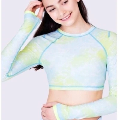 IVIVVA Crop Long SLeeve Rashguard Shirt Tie Dye Girls Size 14 coastal tides - Image 1 of 4