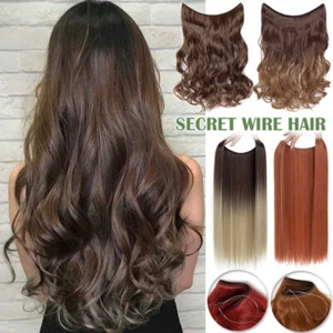 Wavy Invisible Wire in Hair Extensions One Piece & Ring Real Natural AS Human US - Picture 1 of 96