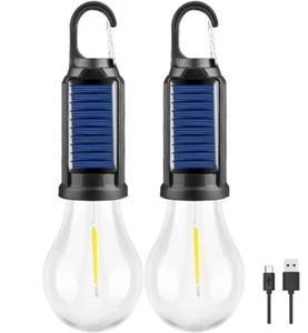 2x Solar Glühbirne Warmweiß 100LM Solarantrieb & Typ-C Mit Cliphaken Für Campen - Bild 1 von 9