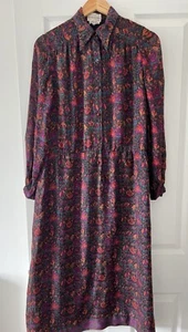 Vtg 1970s Treacy Lowe Rare Black Purple Boho Silk Chiffon Maxi Dress India *Wear - Picture 1 of 8