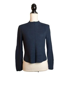 American Apparel Women's S Navy Mock Neck Cropped Pullover 100% Rayon Sweater - Picture 1 of 9