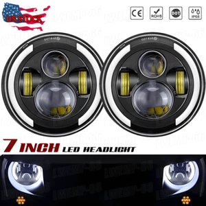 For Jeep CJ5 69-83 CJ6 69-85 7inch Round Sealed Beam Halo Ring LED Headlight - Picture 1 of 13