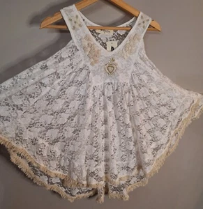 Impressions Boho Women's Ivory/Beige Floral Lace Sleeveless Top Size OS - Picture 1 of 15