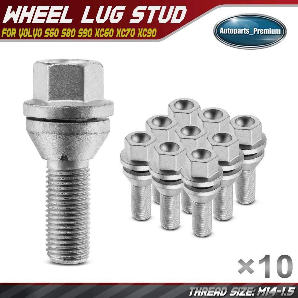10x Perno de tuerca de rueda M14-1.5 para Volvo S60 11-20 S80 S90 V60 XC40 XC60 XC70 XC90 Foto 1 de 4