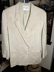 Vintage International Scene Blazer Women's Size 18 100% Linen Double Breasted - Picture 1 of 15