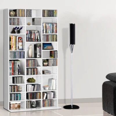 528 DVD 1116 CD Storage Shelf Rack Cupboard Bookshelves Unit Bluray Wooden White - image 1 of 4