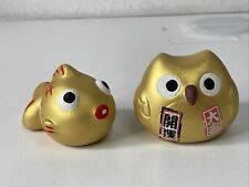 Feng Shui "Good Fortune" Gold Japanese Lucky Owl And Goldfish ~ Made In Japan