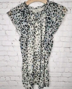 Womens LOFT Chiffon Animal Print metallic Shimmer Ruffles Top Lined Blouse Sz L - Picture 1 of 10