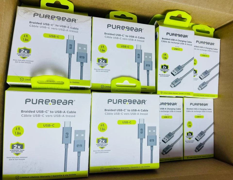 Lote de 22 - Cable de carga USB-A a USB-C PureGear (6 pies) - Gris - Caja abierta Foto 1 de 1