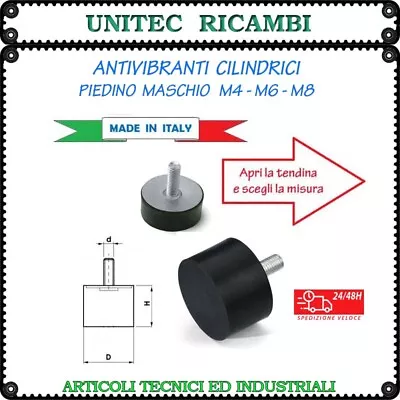 Antivibranti cilindrici a piedino in gomma filettatura maschio M4 M6 M8