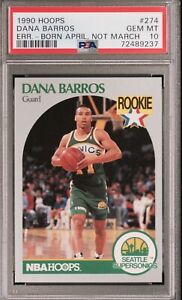 1990 NBA Hoops ERROR #274 Dana Barros RC Supersonics PSA (10) Gem Mint  Pop 3