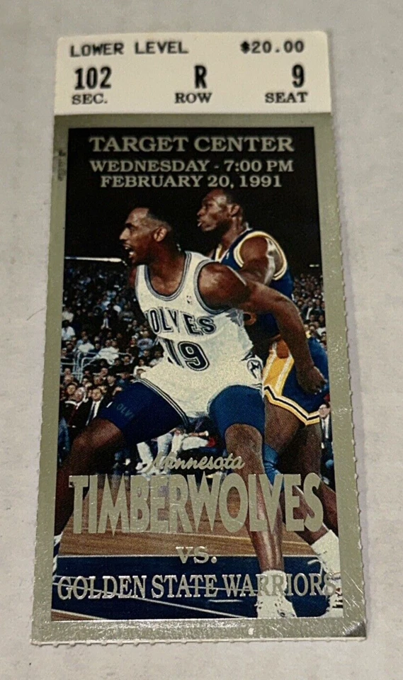 Warriors Timberwolves NBA Season Target Center Ticket Stub Tony Campbell 2/20/91 - Image 1 of 2