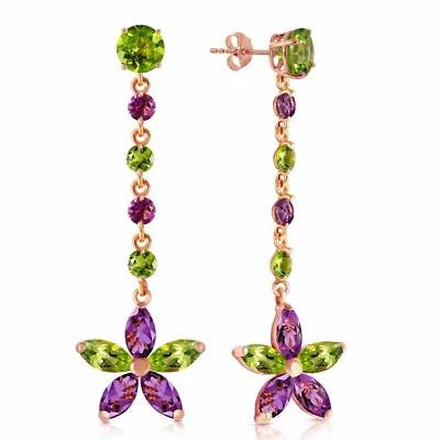 4.8 Carat 14K Solid Rose Gold Chandelier Gemstone Earrings w/ Peridot & Amethyst - Image 1 of 3