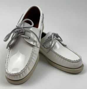 Sebago Women Docksides Portland Patent Leather Shoes White Size 7.5R NWT - Picture 1 of 16