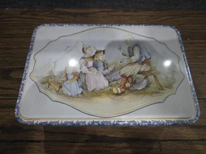 Vintage French Massilly Blue Yellow Henriot Quimper Decoration Tin Box - Picture 1 of 6