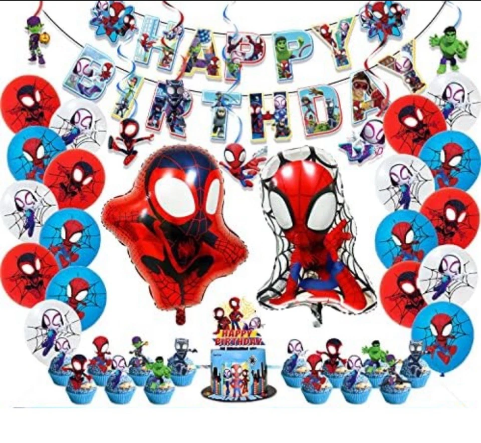 Decoraciones de cumpleaños Spiderman, incluye globos, remolinos colgantes Foto 1 de 1