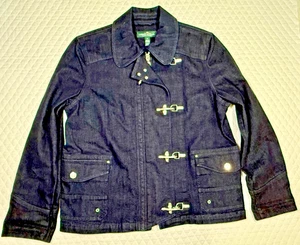 LRL Lauren Jeans Ralph Lauren Women’s XL DK Blue Denim Duffel Jacket Toggle Zip - Picture 1 of 7
