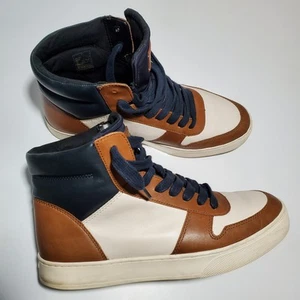 Coach Schuhe Herren Größe 9 Braun Marine Creme Hoch Turnschuhe Leder Freizeit Retro - Bild 1 von 13