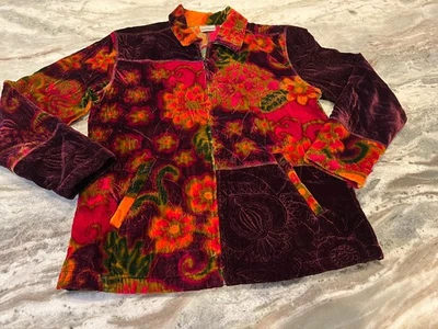 Chico's Chicos 1 бархатный цветочный пэчворк вискоза шелк молнии богемная куртка - Изображение 1 из 4