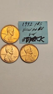 wheat penny 1942,1942D,1942S SET RED BU 1942-S 1942-D,1942-P LOT#8 LINCOLN CENTS - Picture 1 of 8