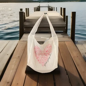FREE PEOPLE Pink Heart Semi-Sheer Gauze Tote Bag Lightweight pink heart - Picture 1 of 6