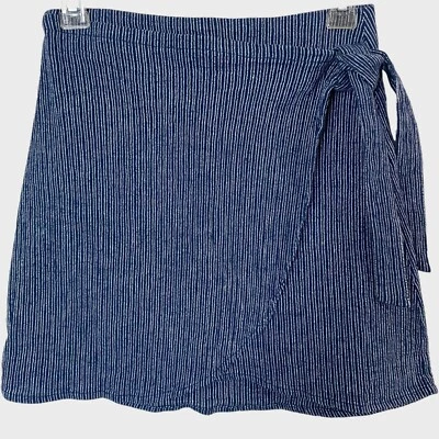 Amuse Society Spinner Wrap Mini Skirt Women's Size Small Blue  White Striped - Image 1 of 4