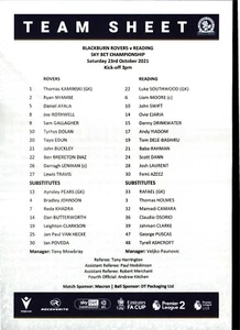 Blackburn Reading 23-10-2021 Official Colour Teamsheet - Picture 1 of 2