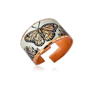 Artisan Copper Rings Wide Cuff Ring Earth Tone Butterfly Rings Adjustable Rings - Picture 1 of 1