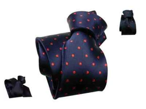 Cravatta uomo blu a pois rossi varie disponibili seta o poliestere - Picture 1 of 8