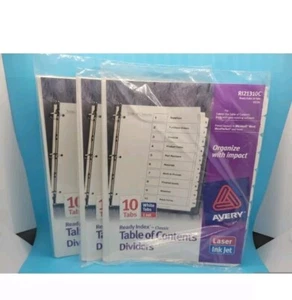 Lot Of 3 Avery Ready Index Table Of Contents Dividers 10 Tabs Numbered White - Picture 1 of 5