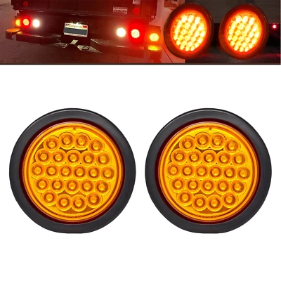 2Pc 4"inch Amber Round LED Truck Trailer Stop Turn Signal Tail Lights Waterproof - Image 1 of 4