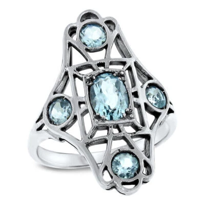 GENUINE BLUE TOPAZ CLASSIC ART NOUVEAU STYLE 925 STERLING SILVER RING       442X - Image 1 of 4